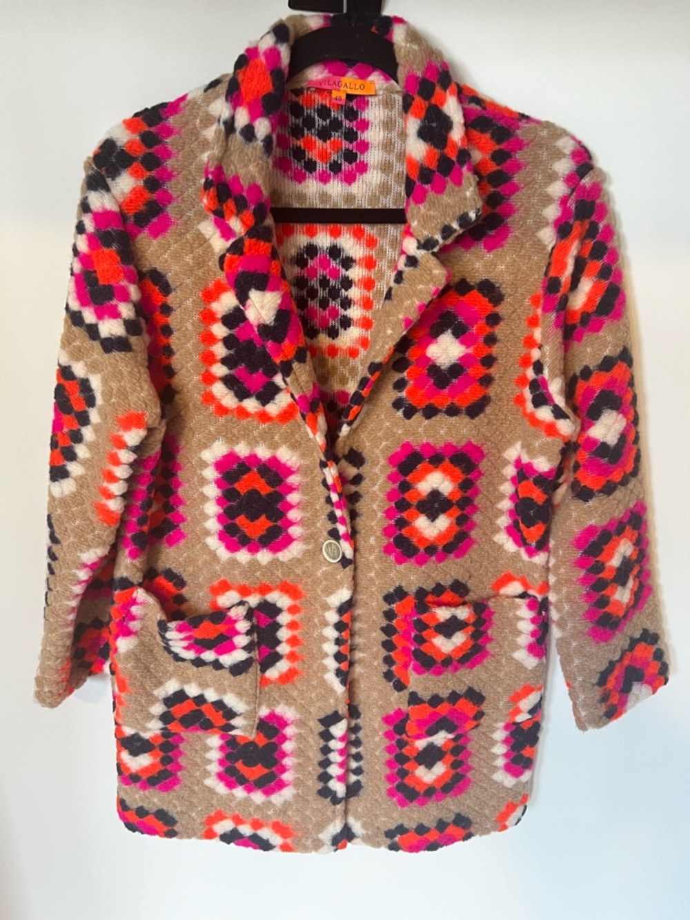 Vilagallo Lucy Wool-Blend Coat Jacket with Geometric Motif - Size 40 - EUC - Picture 2 of 3